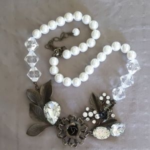 Bronze and faux pearl statement necklace